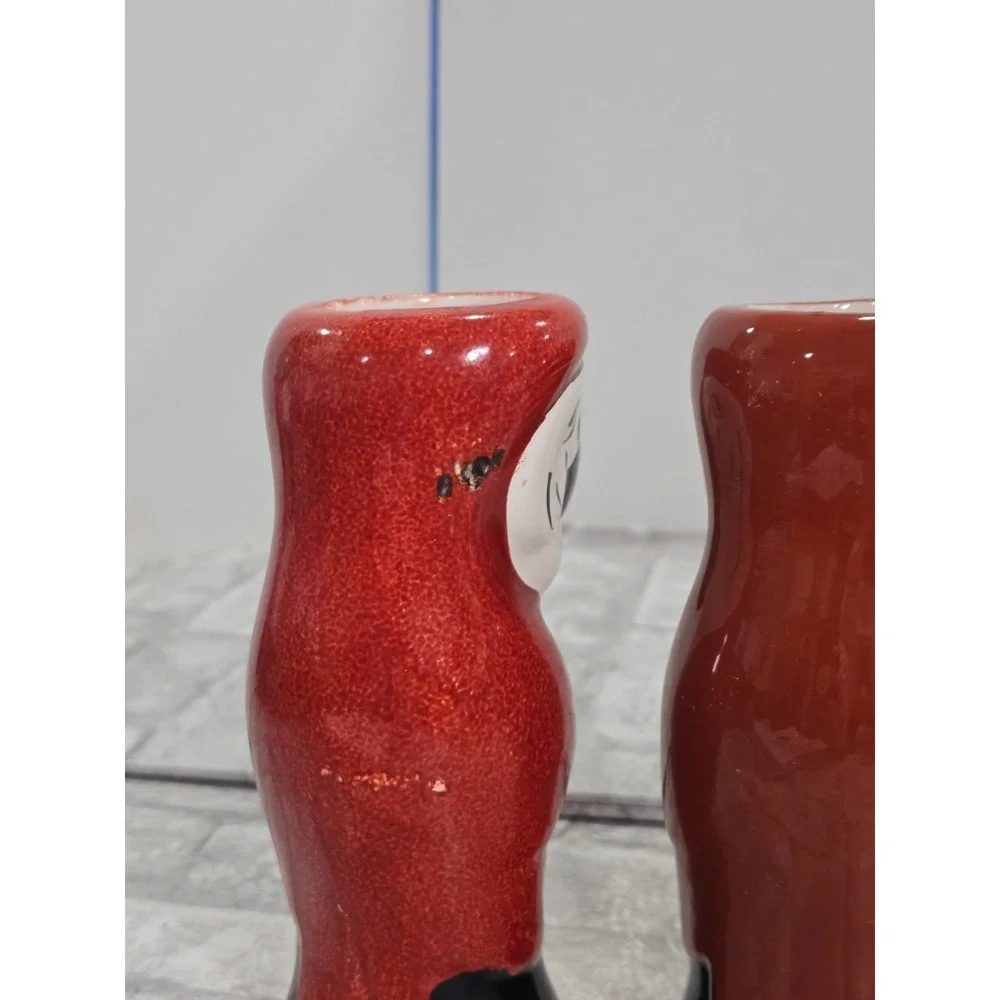 Set of 2 Vintage Parrot Macaw Red Orange Ceramic‎ Tiki Mug Barware Vase DW125(R)
